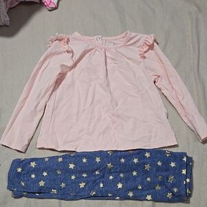 Egg New York Pink Ruffle Long Sleeve Top and Star Leggings Set